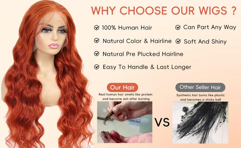 Ginger Lace Front Wigs Human Hair Pre Plucked 200% Density Hd Lace Front Wig 13x6 Ginger Orange Body Wave Lace Frontal Wigs Human Hair