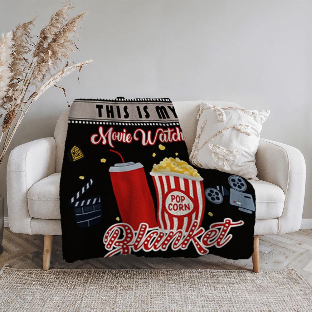 Cinema Blanket - Flannel Shawl with Cinema Design, Thick Fleece Blanket, Bedroom Throw, Couple's Blanket, Extra Large Leisure Blanket, Living Room Blanket