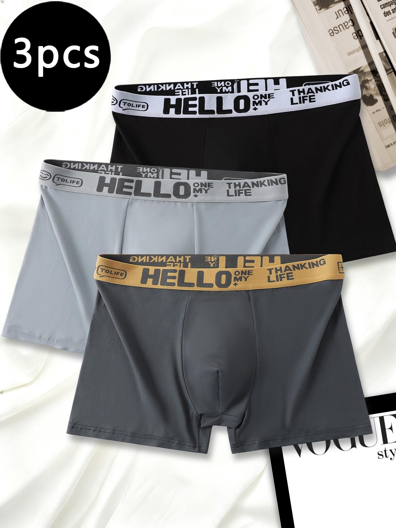 3 Pack Street Style Men's Boxer Briefs, 100% Cotton Breathable Underwear, Trendy Waistband Design, Men's Boxer Shorts