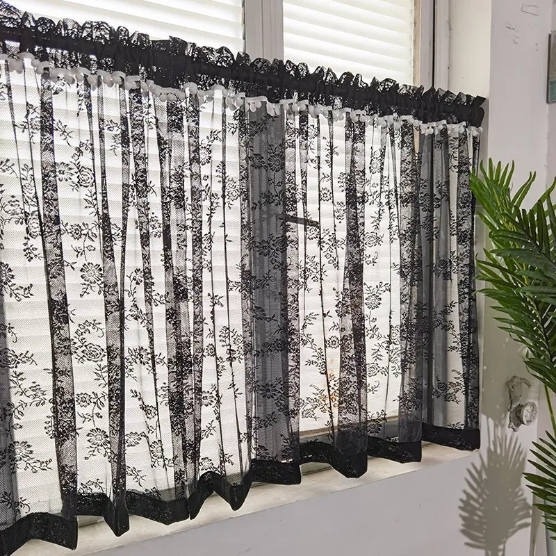 1PC Lace Sheer Curtain Half Blind, Kitchen Short Curtain, Window Magic Tape No Drill Self-Adhesive Door Curtain, 1pc