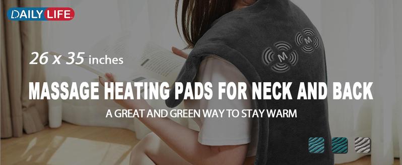 DAILYLIFE Portable Heated Massage Shawl IPX-0, 24 Modes, 6 Heat Settings, 4 Vibration Modes, Auto Off, Machine Washable, Warming Mat, Gifts for Women, Mom, Mother’s Day, FathersDayGift