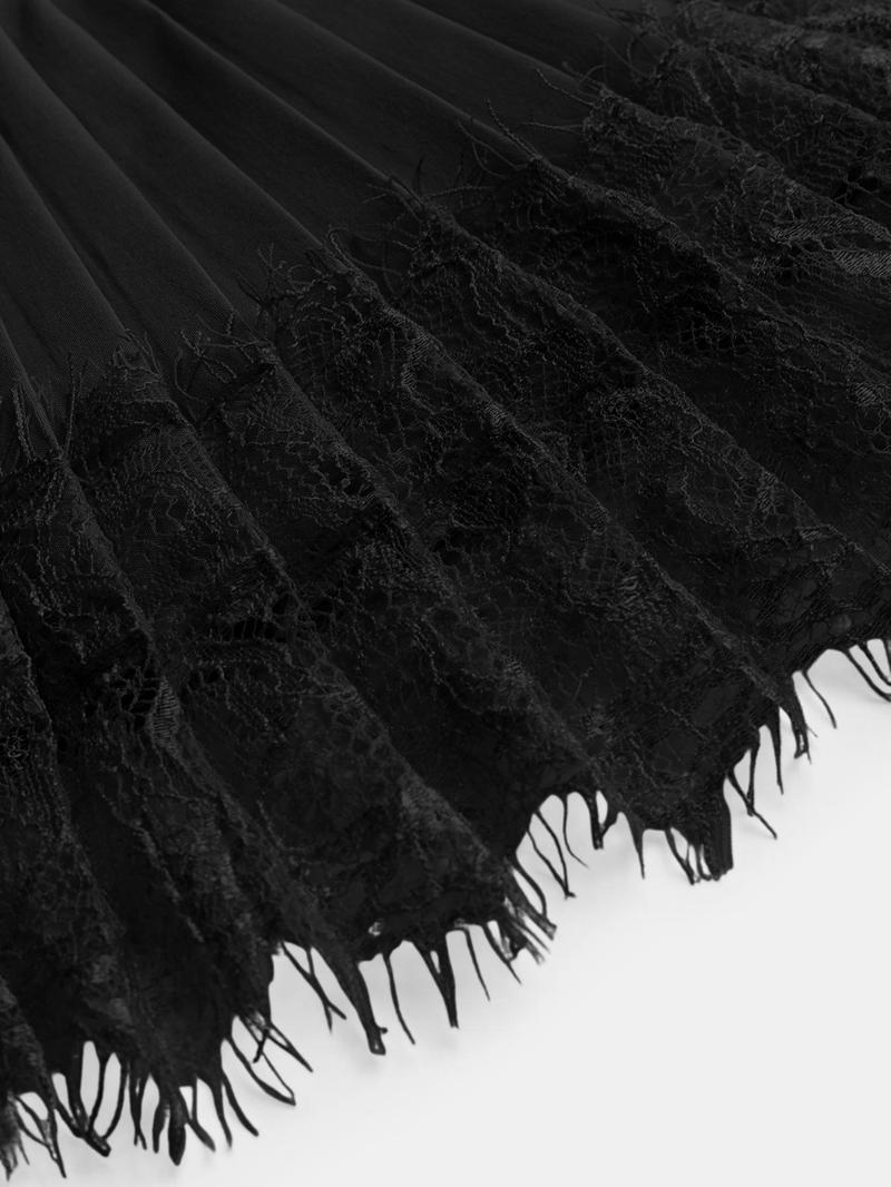 Women's Lace Patchwork Pleated Short Skirt, Sweet Elegant Style, Show Leg Length, Plain Pattern, S Type Silhouette