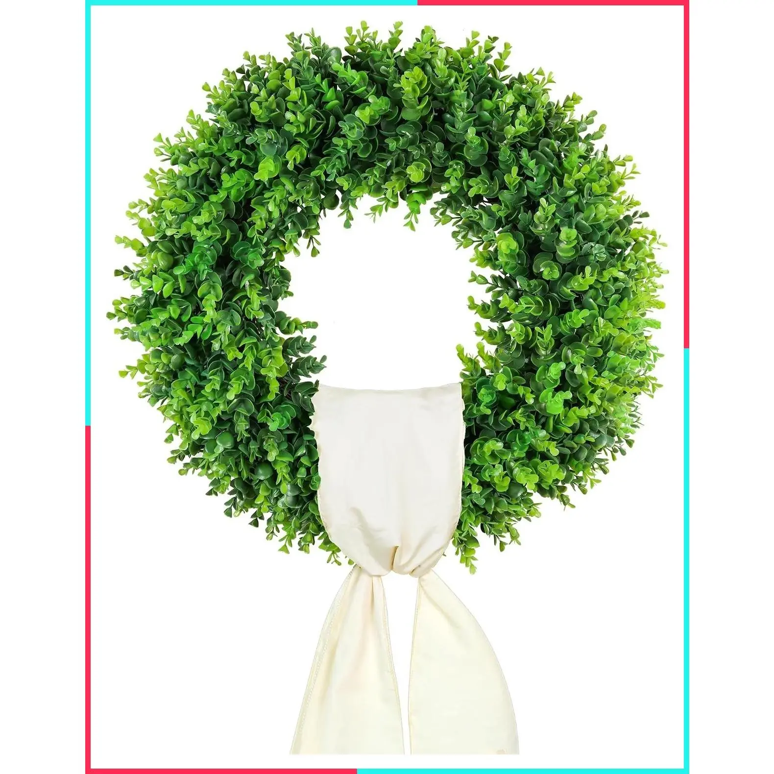 20" Artificial Boxwood Wreath for Front Door Spring Summer Farmhouse Wedding Green Year Round Indoor Outdoor St Patricks Day Decorations Hello Sign