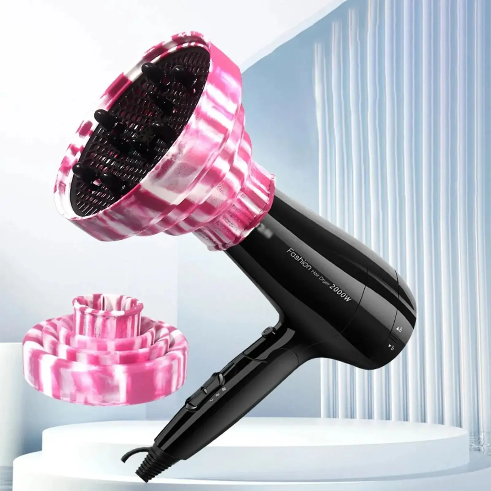 Portable Silicone Hair Dryer Diffuser Bag Accessory - Collapsible Handle, Universal Anti-Frizz Curl-Enhancing Attachment, Even Heat Distribution Nozzle, Travel-Friendly Styling Tool