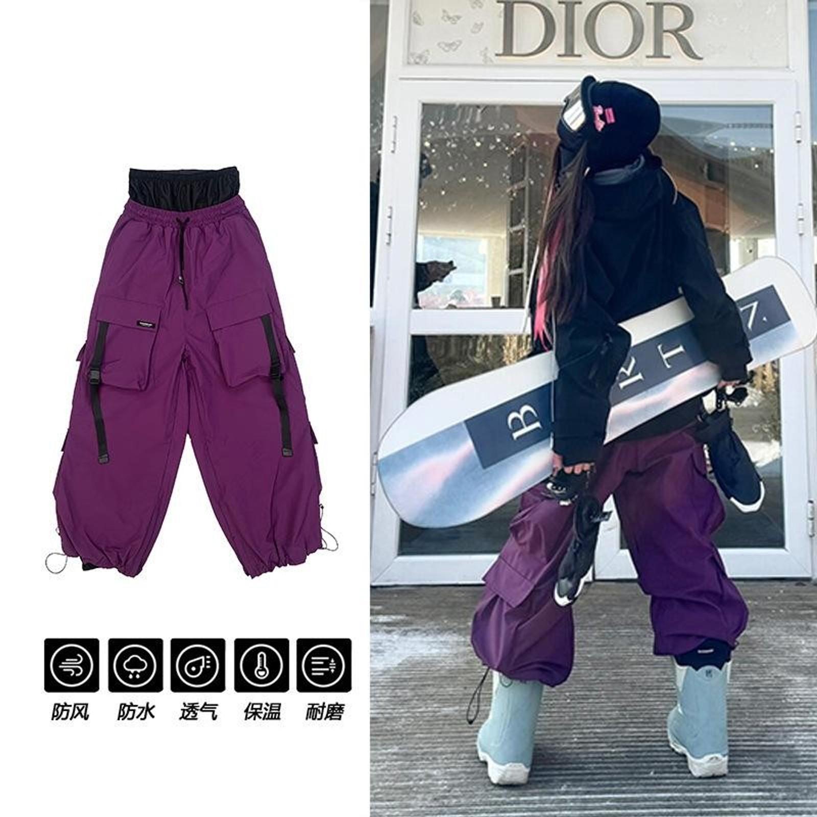American Heavy Industry Snow Wear Pants Outdoor Couple Wear Sports Charge Hooded Ski Suit Violet