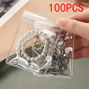 100pcs Mini Transparent Clear Jewelry Reusable Storage Bags, Durable Plastic Organizer Pouches for Rings Earrings Necklaces, Portable Travel Home Use