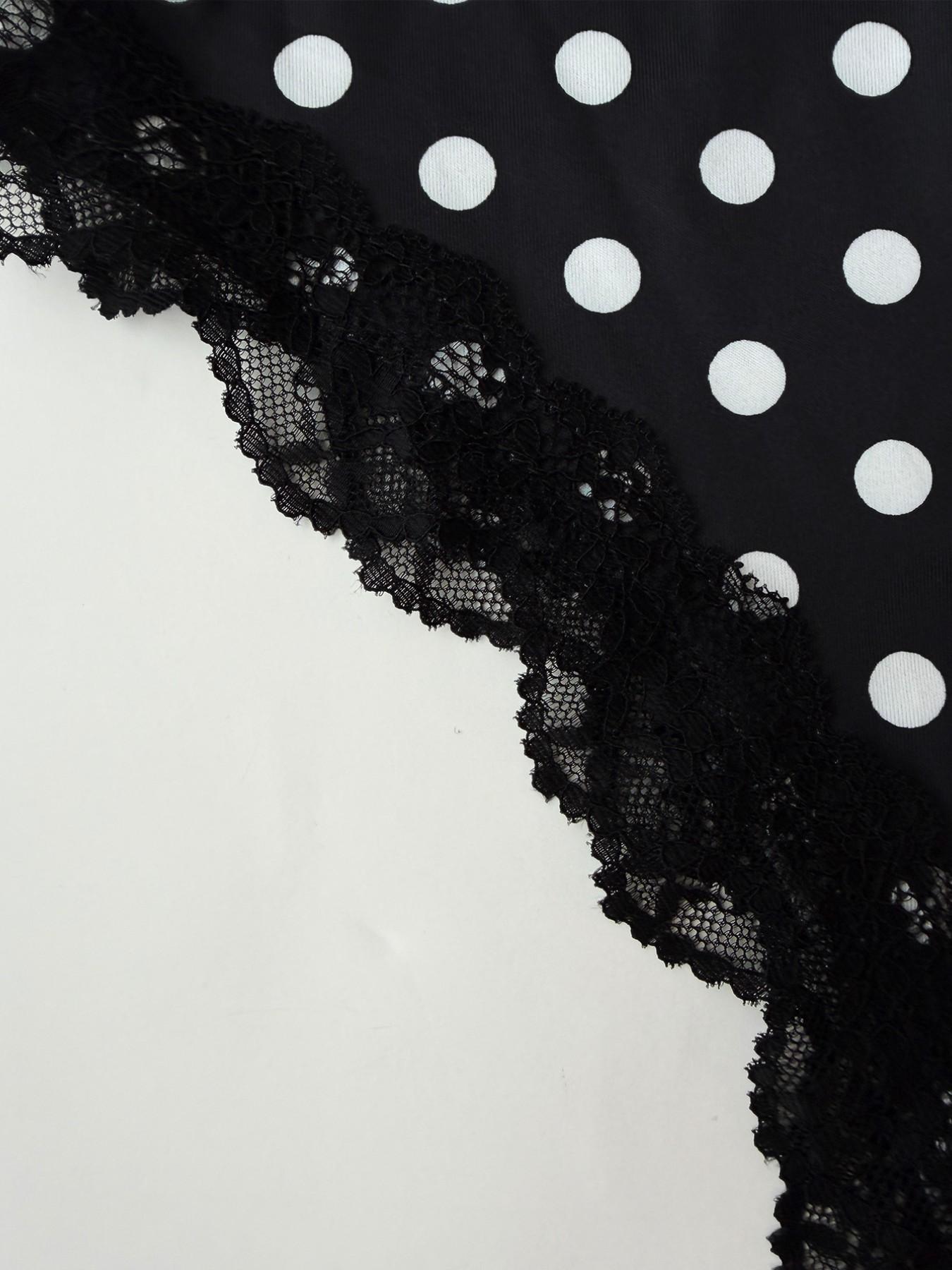 Black White Polka Dot Deep Plunge Bodysuit Women Lace Trim Spaghetti Strap Slim Fit One Piece Teddy Deep V Neck Stretch Bodycon Y2K Sexy Going Out Clubwear Lingerie Inspired Sleeveless Fashion Top Casual Streetwear Bodysuit