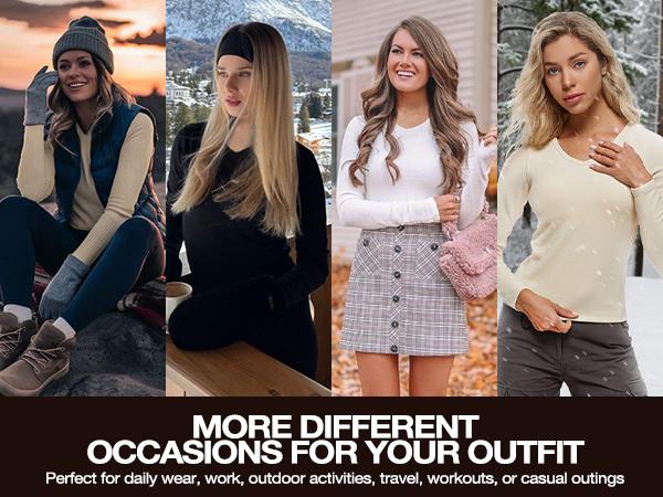 Wingslove Women's Long Sleeve Shirts Thermal Tops V Neck Built in Bra Cold Weather Slim Fitting Warm Base Layer Outfits