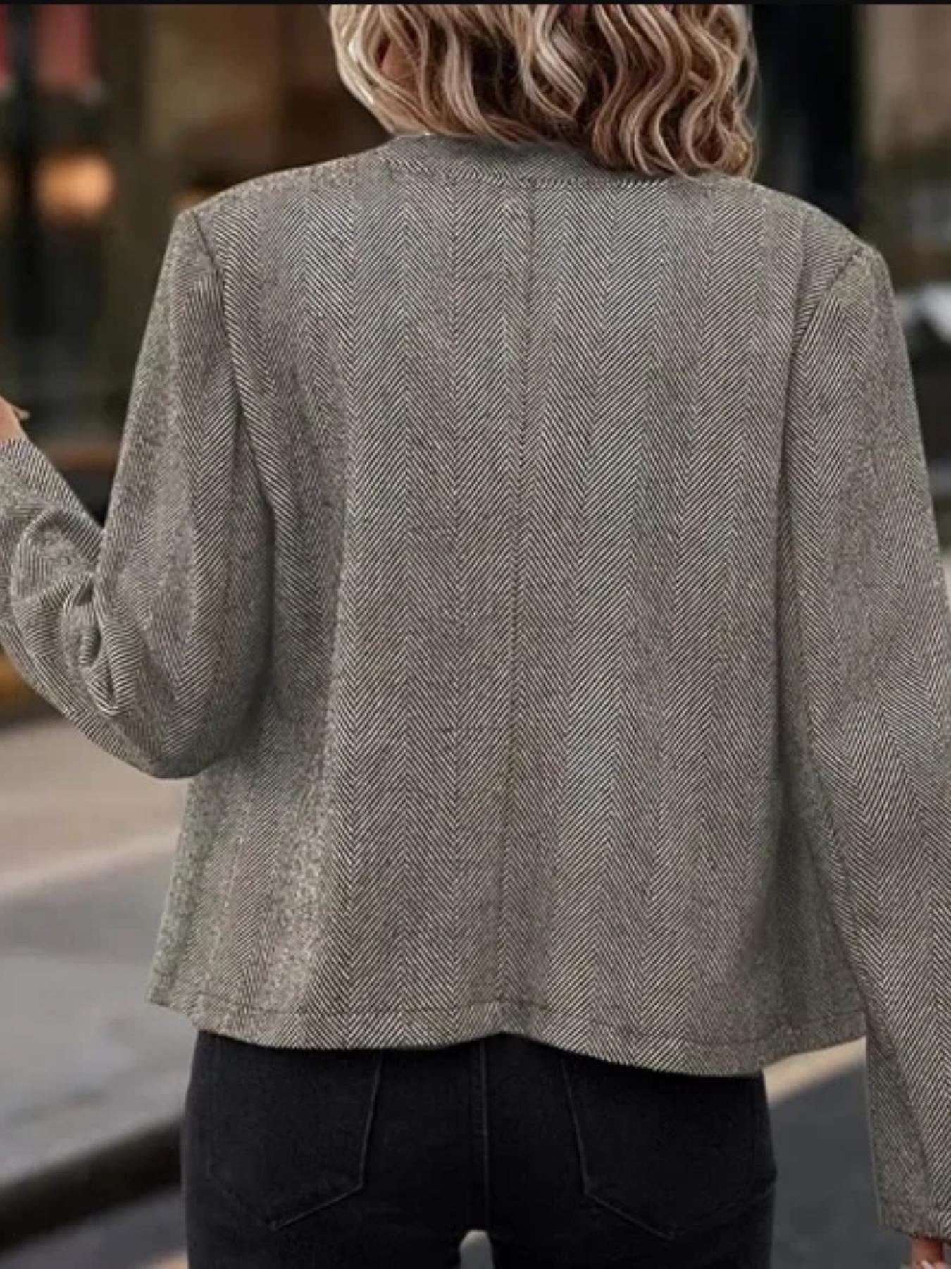 Women's Fashion Button Decorated Slim Fit Woven Jacket Coat, Autumn Winter Casual Long Sleeve Outerwear, Stylish Ladies Clothing, Everyday Womenswear