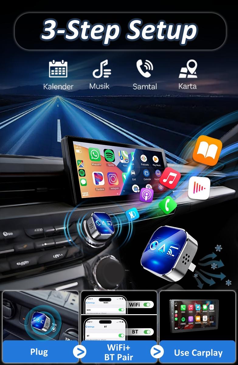 Wireless CarPlay Adapter for iPhone & Android, 2.4G+5G Dual Band BT5.0 CarPlay Dongle, Plug & Play Auto Reconnect, USB/Type-C Dual Port, Mirror Link for Wired CarPlay Carsy Cars for iPhone and Android