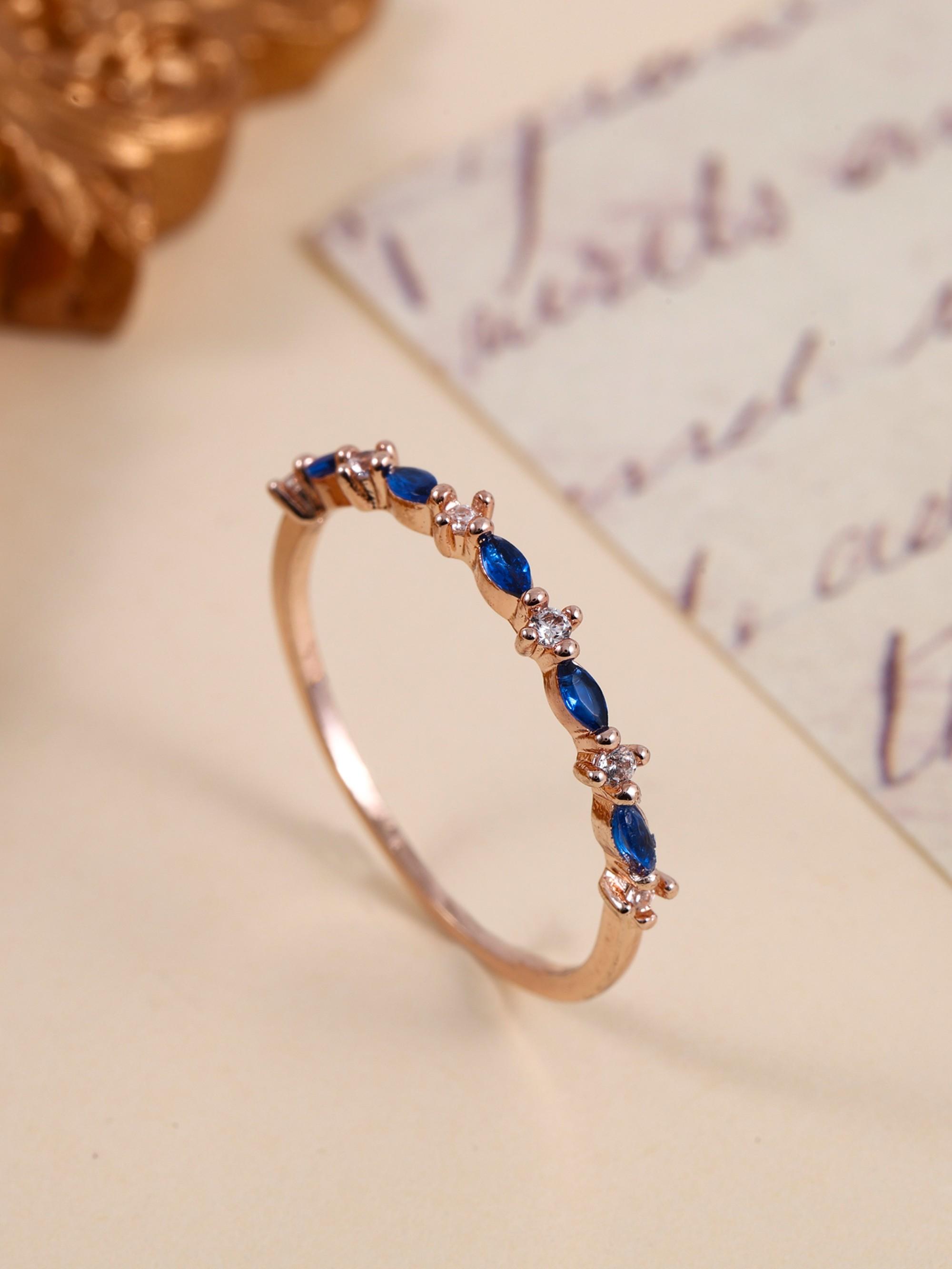 Elegant Blue Sapphire Zircon Ring for Women, Fine Band Stackable Index Finger Ring, Versatile Commuter Jewelry, Perfect Gift for Best Friend