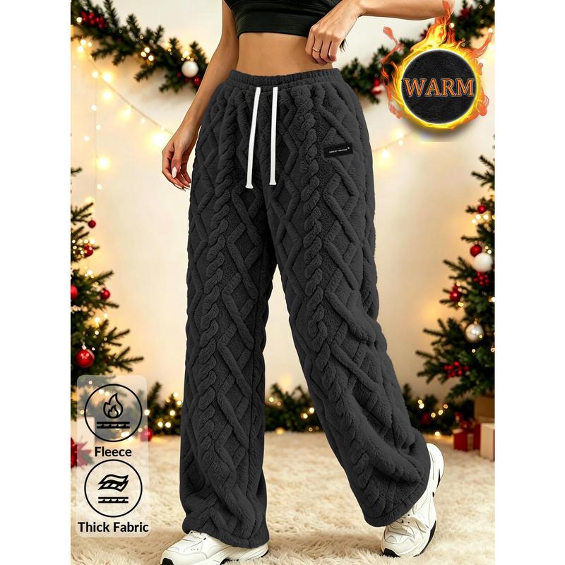 Women's Winter Warm and Plush Casual Pants, with Drawstring At The Waist and Suede Jacquard Fabric, Comfortable, Lightweight and Soft, Suitable for Women's Daily Leisure, Home Leisure, and Snow Travel Wear