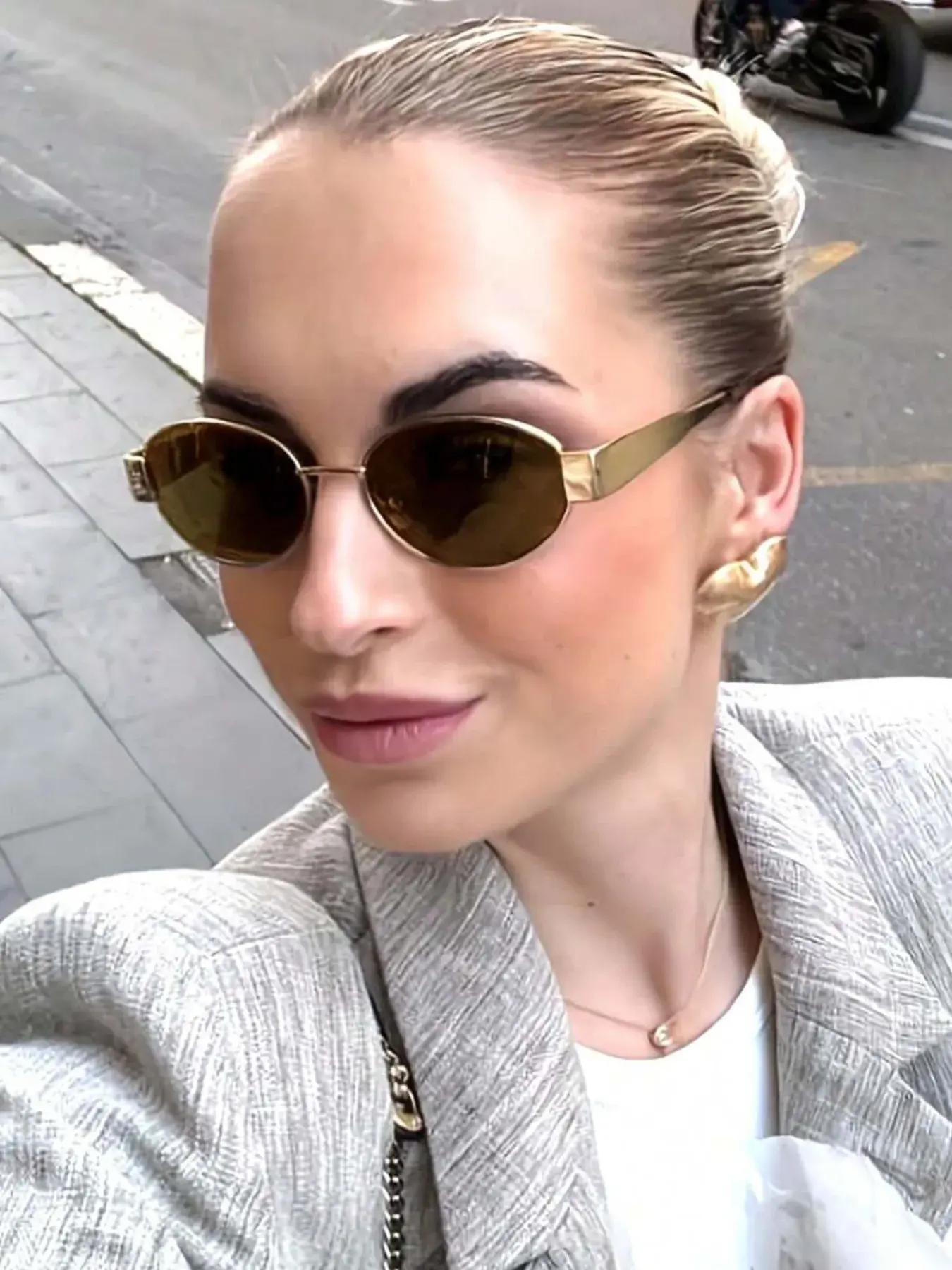 Women's Vintage Oval Frame Sunglasses, Trendy Casual Sunglasses for Everyday Use, Fashion Accessories for Outdoor Activities