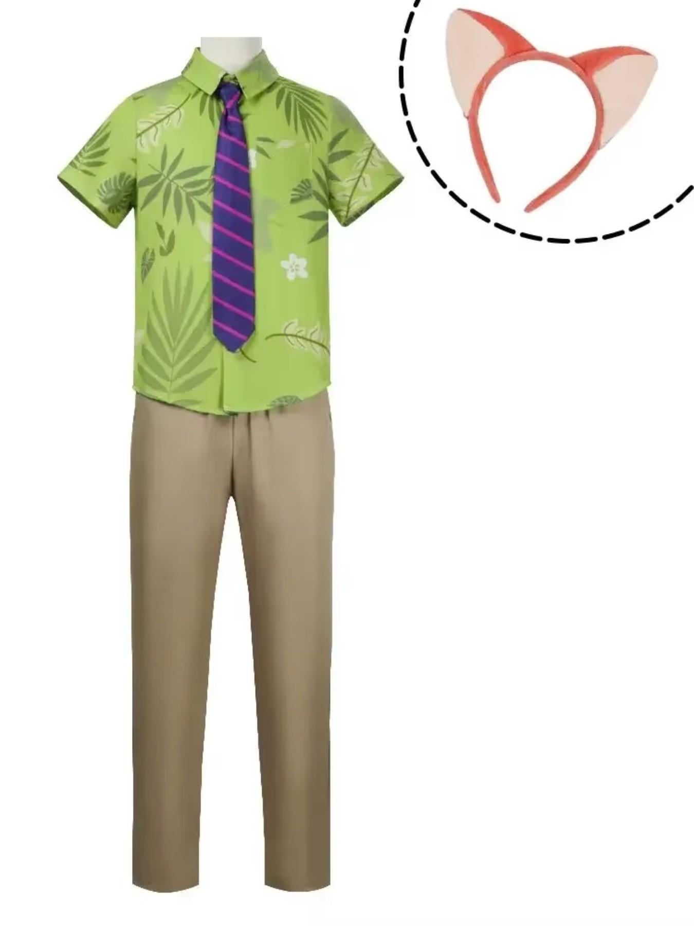 Zootopia Adult Nick Fox Officer Cosplay Costume, Shirt Jacket Outerwear, Daily Casual Suit, Slim-Fitting Cartoon Pattern