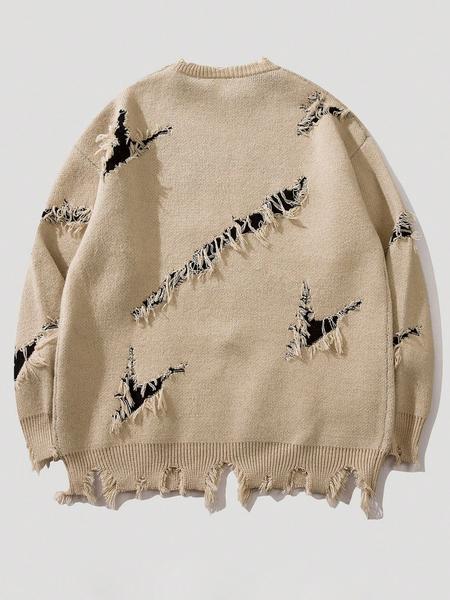 Men's Pattern Sweaters Retro Gothic Long Sleeve Crew neck Pullover knitted Top, Knitwear Tops, Grunge Skull Dollars Design, Aesthetic Gesture Warm Loose Fit Comfortable Jumper,Daily life,Hip-hop, Street wear, Going Out, Halloween Fall Winter Clothes