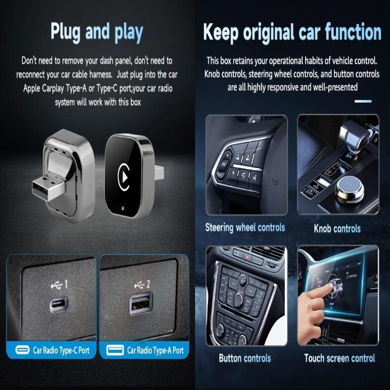 2025 Wireless CarPlay Adapter for iPhone/Android - Fast Connection, No Delay, Hands-Free Calling Wireless Adapter Mini USB Car Design, Apple CarPlay Plug-and-Play, Easy to Use