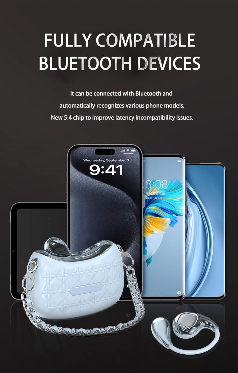 HYUNDAI YX46 Fashionable Open Wear Stereo Earphones Handbag Style Light Luxury Design, Comfortable Fit, Bluetooth 5.4, HIFI Sound, Sport & Travel Ready Perfect Gift for Girlfriend