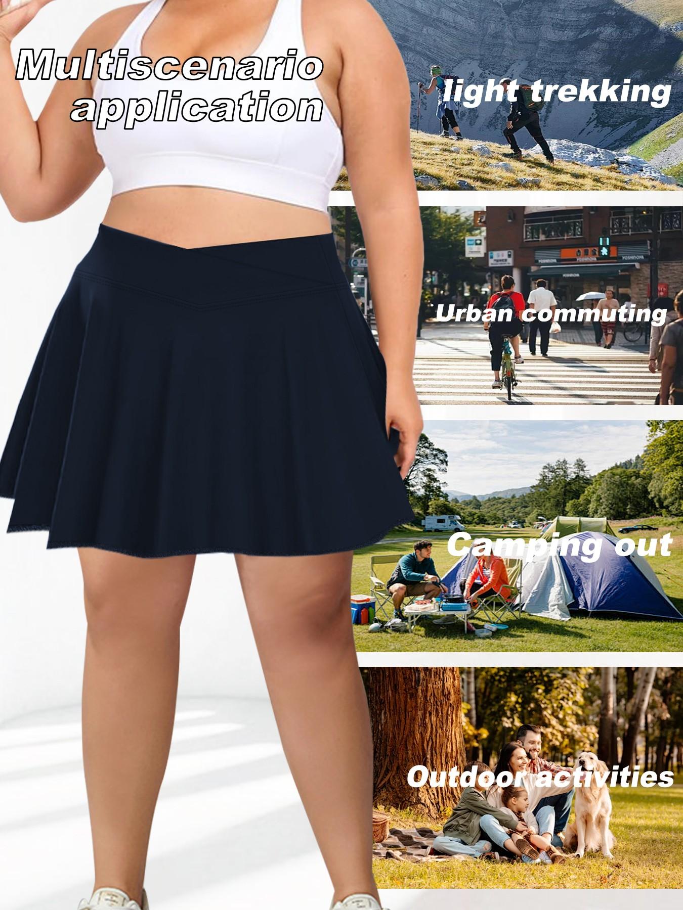 Women's Plus Size Skirt Dress with Safety Pants and Pockets, Cross Waist Design, Multifunctional and Stylish, Ideal for Daily Wear and Outdoor Sports
