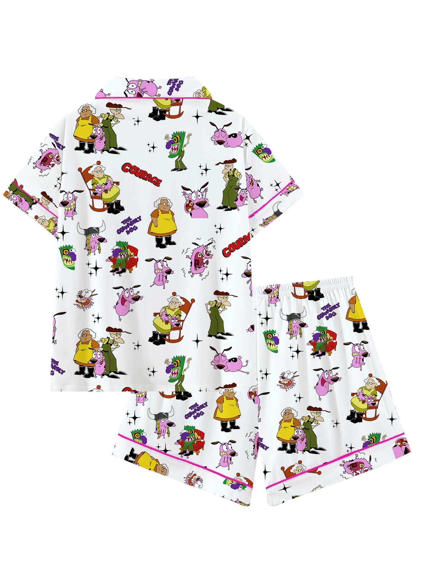 Courage the Cowardly Dog Cartoon Pajama Set, Loose-Fitting Short Sleeve Sleepwear, Comfortable Wear-Outside Pajamas, Perfect Gift