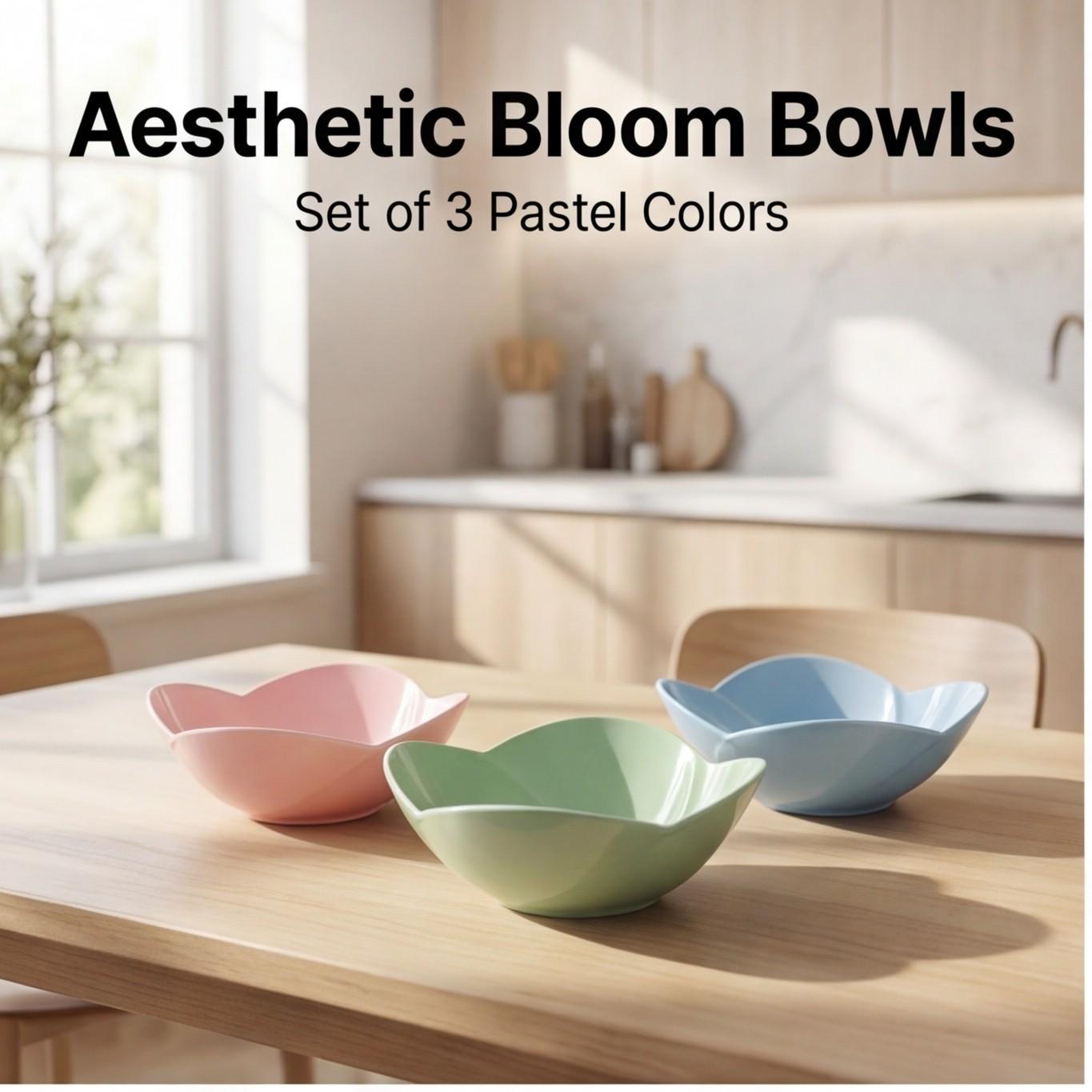 3-Piece High-Edge Large Floral Melamine Bowl Set, Stackable Non-Slip Kitchenware, Unique Design, Dishwasher Safe, Modern Style