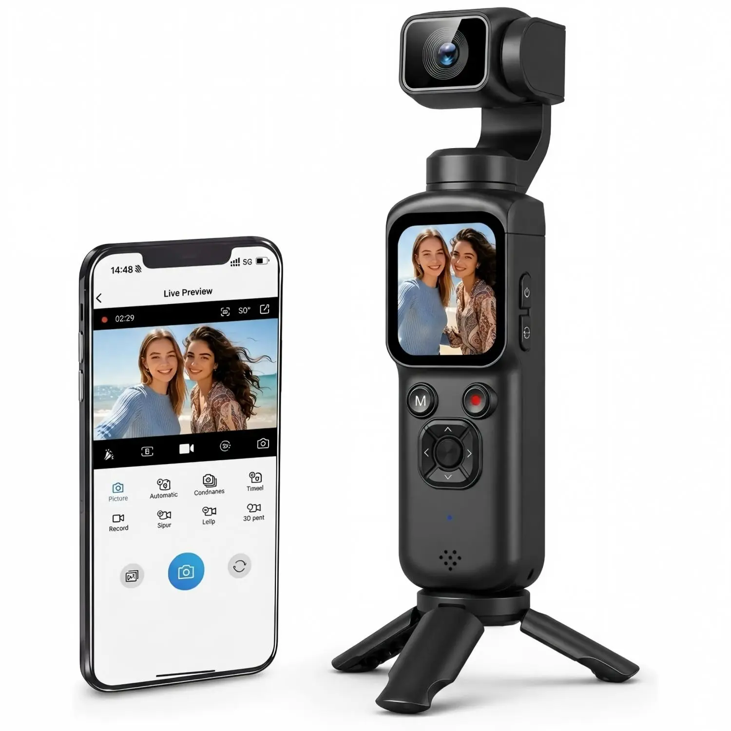 Pocket Camera Selfie Cameras and equipment, 75MP Handheld Vlogging Camera with 330° Rotating Lens, Wireless, With 64G TF Card, 1.72" Touch Screen, Face Tracking, Tripod,Pocket Camcorder for Daily Recording