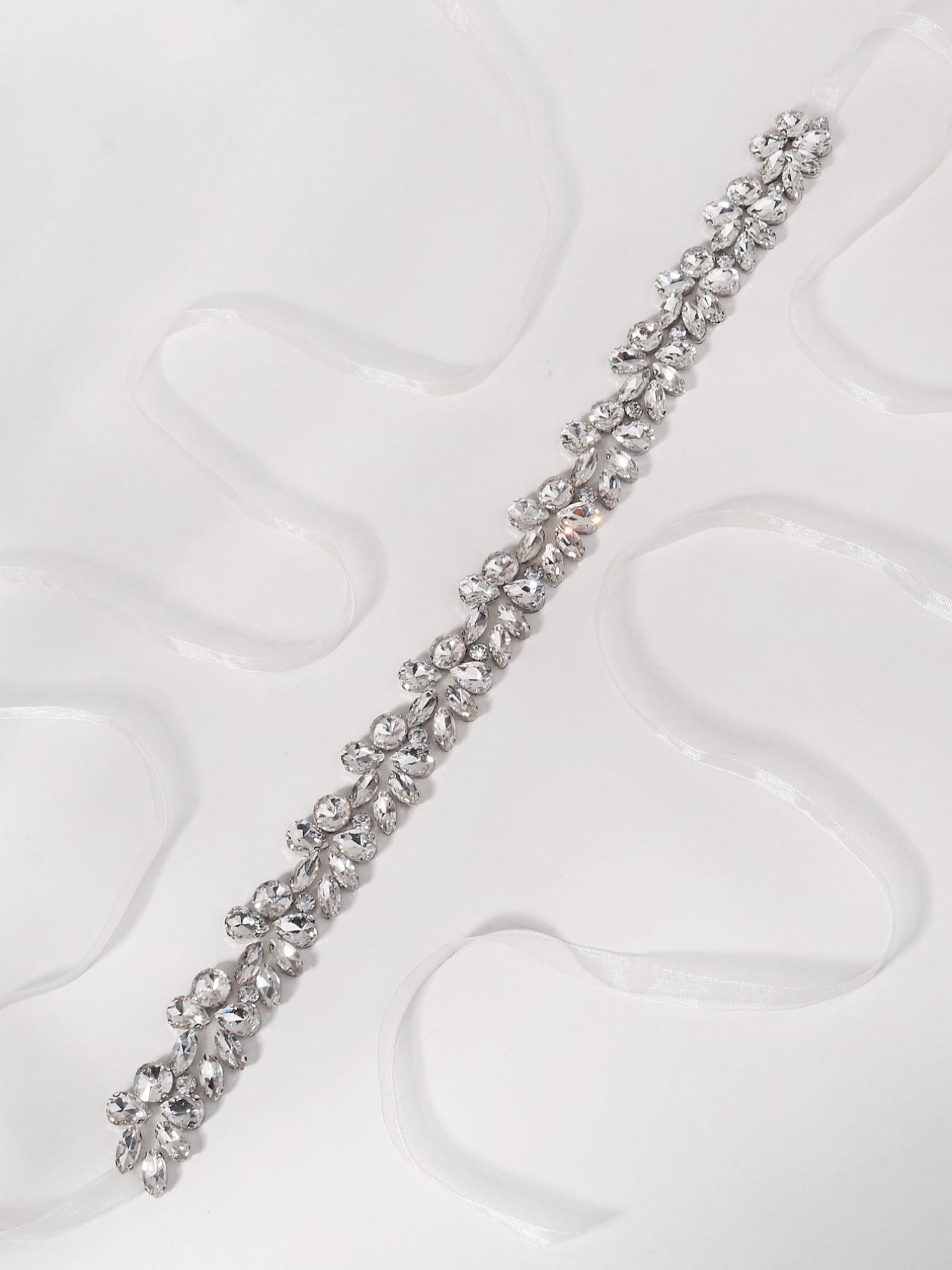 Bridal High-End Sparkling Rhinestone Waist Belt For Dress, Heavy-Duty Rhinestone Organza Ribbon Sash, Wedding Bridesmaid Evening Gown Accent, Belts For Dresses