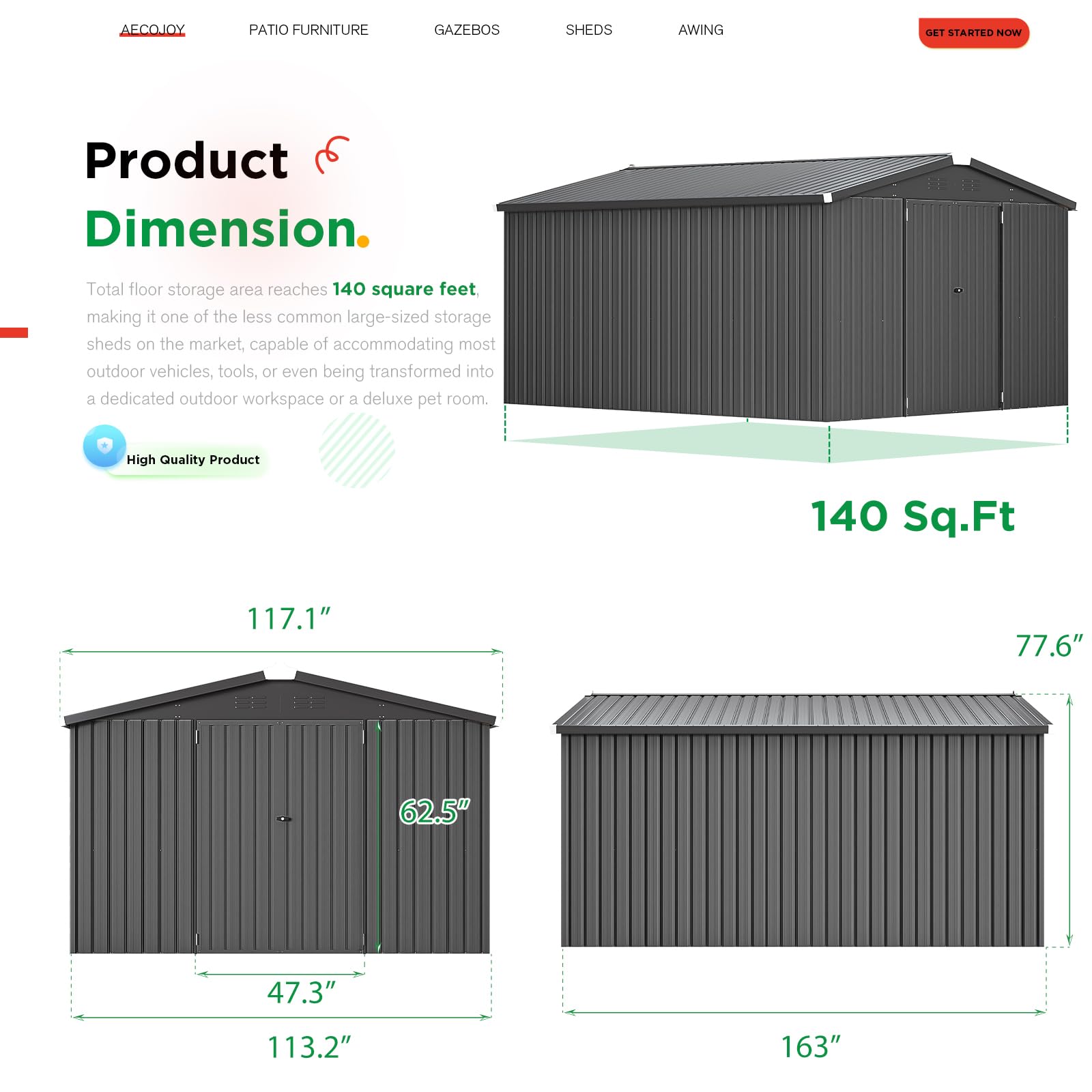 【3 Packages Shipping】Large Heavy-Duty Metal Storage Shed - Extra Large Steel Outdoor Shed with Lockable Doors for Garden Tools, Workspace & Utility Storage