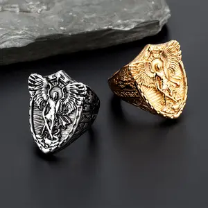 St. Michael Archangel Shield Signet Ring, Stainless Steel | Retro Style Jewelry | Fashionable | Gift For Him or Her | Waterproof & Corrosion-Resistant Material