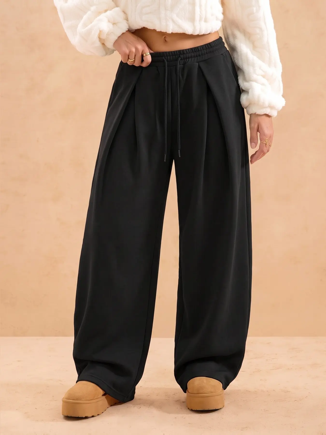 Y2K Baggy Wide Leg Sweatpants for Women, Elastic Waist Drawstring Pleated Trousers Loose Fit Soft Casual Jogger Pants, Fall Winter Soft Comfortable Lounge Pants Streetwear Daily Outfit #widelegpants #trousers #chicstyle #fashiontok #ootd #fashiontiktok