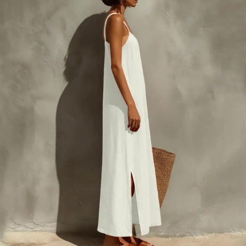 Women's Linen Cotton Maxi Dress with Square Neck Sleeveless Long Dresses, Casual Loose Resort Wear 6XDA