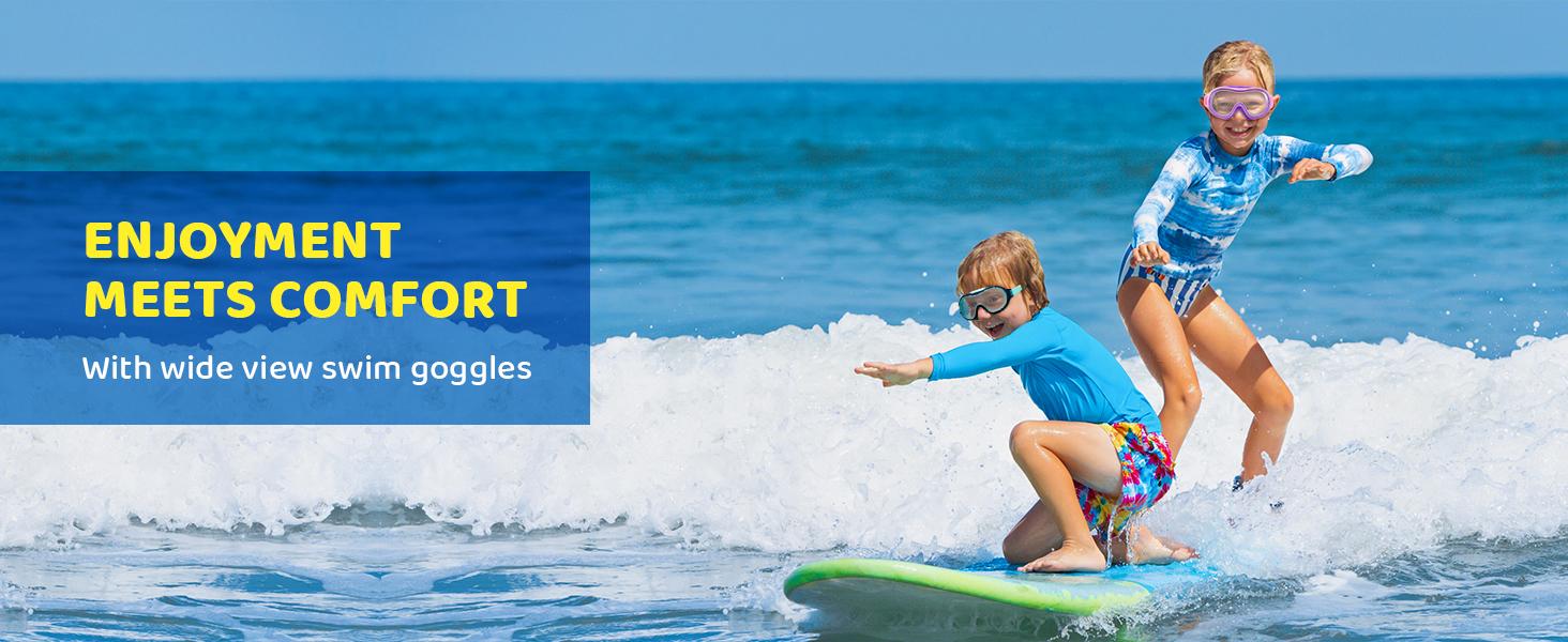 Aegend 2 Pack Swim goggles for Kids, Big Frame Anti-Fog Anti-UV Wide Vision Clear vision Waterproof, No leak large frame Swimming goggles for Boys Girls