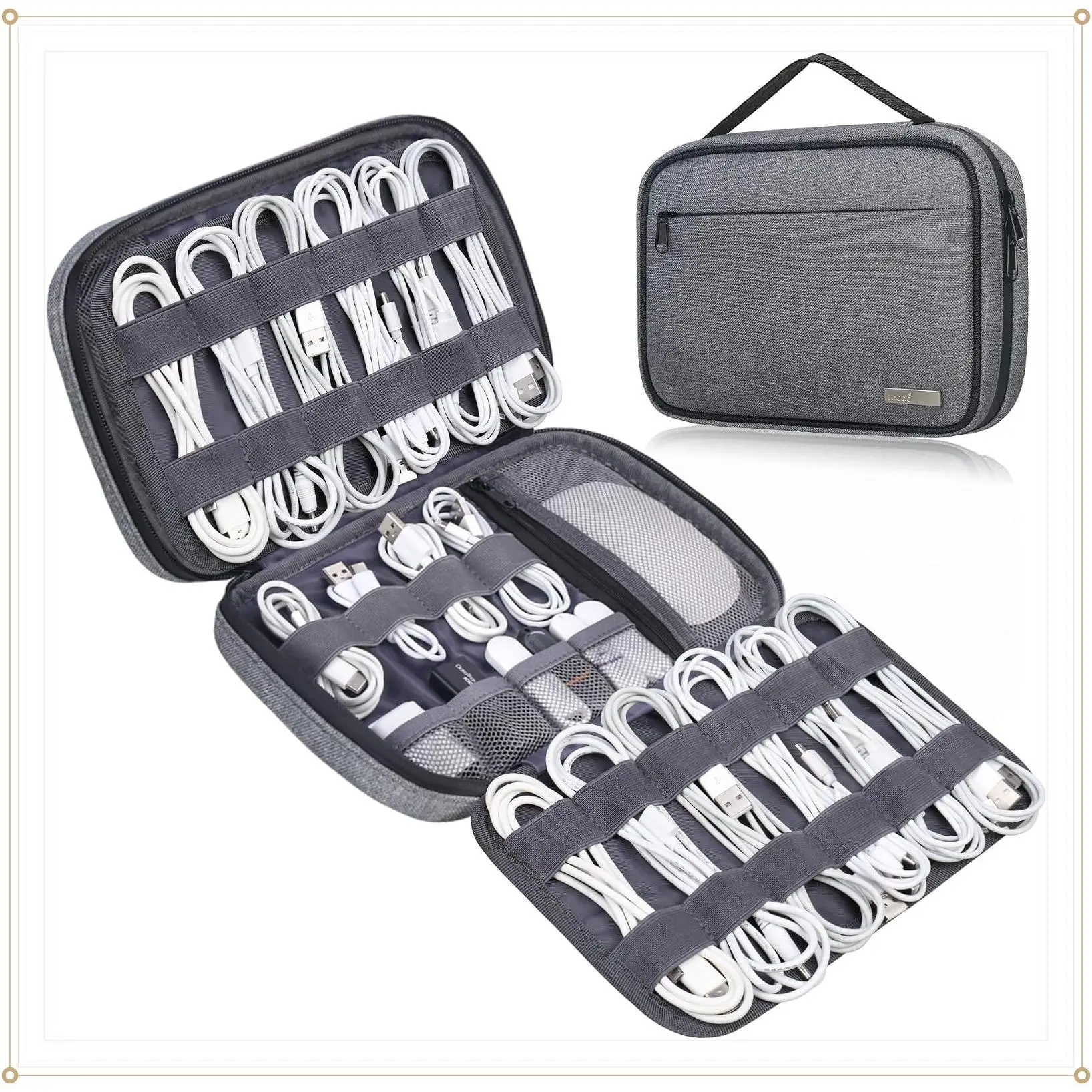 Travel Cord Organizer Bag, 6-Layer Large Capacity Electronics Cable Storage Case for Charging Cords, SD Cards, Travel Essentials, GrayGift