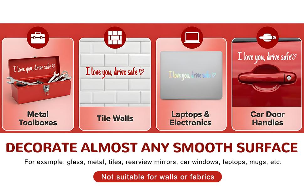 3 PCS I Love You Drive Safe Sticker, Funny Waterproof Car Rearview Mirror Decal with Heart, Self Affirmations Sticker with Drive Safe Letters for Car Window Bumper Women Gift (Black)