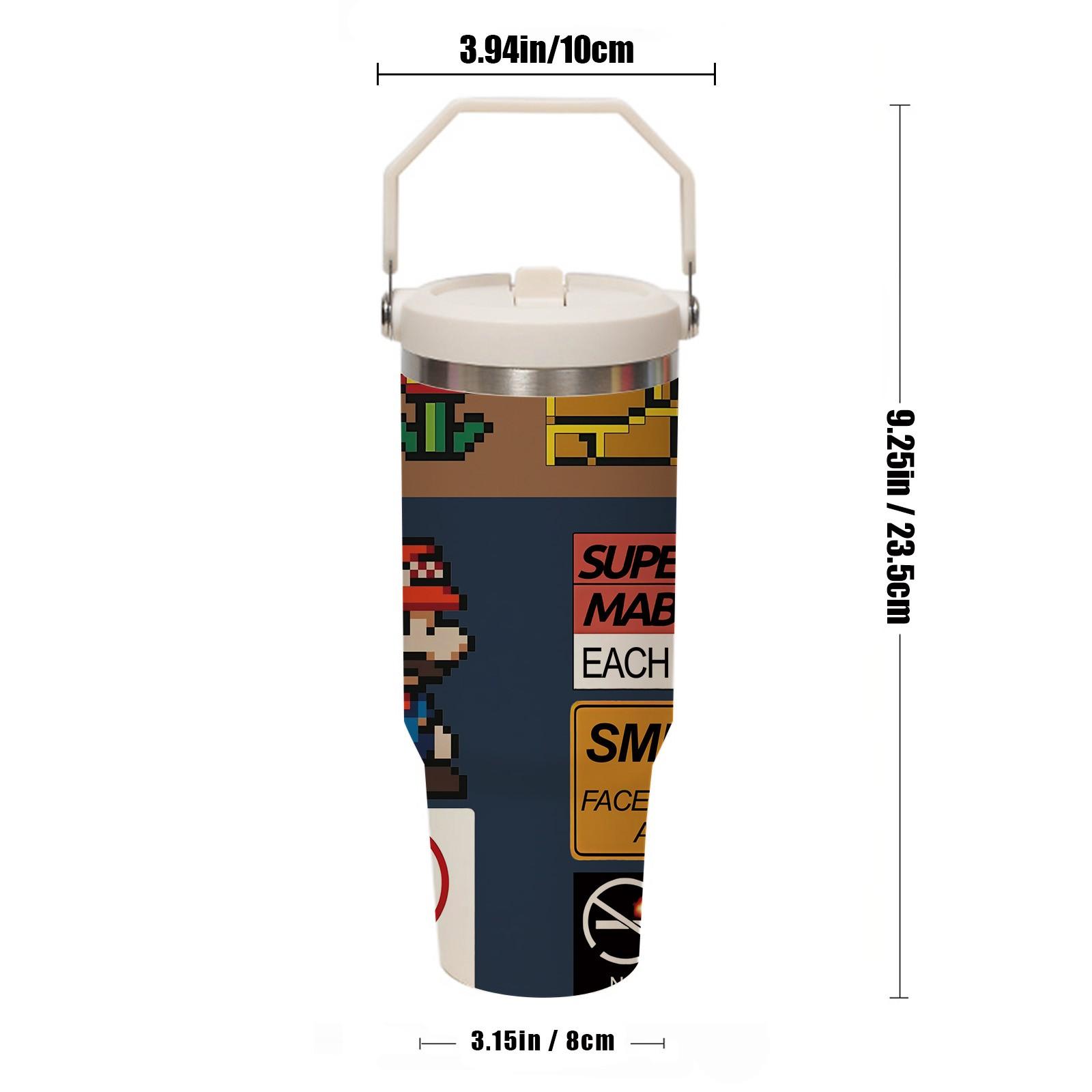 1 Pc Insulated Mug 30oz Skinny Tumbler With Handle And Lid, Double Wall Vacuum Cup, Leak Proof Thermal Mug, Keeps Hot 12 Hours Cold 24 Hours, Retro Gaming Style Travel Mug For Coffee Tea, Gift For Men Women Holiday Daily Use