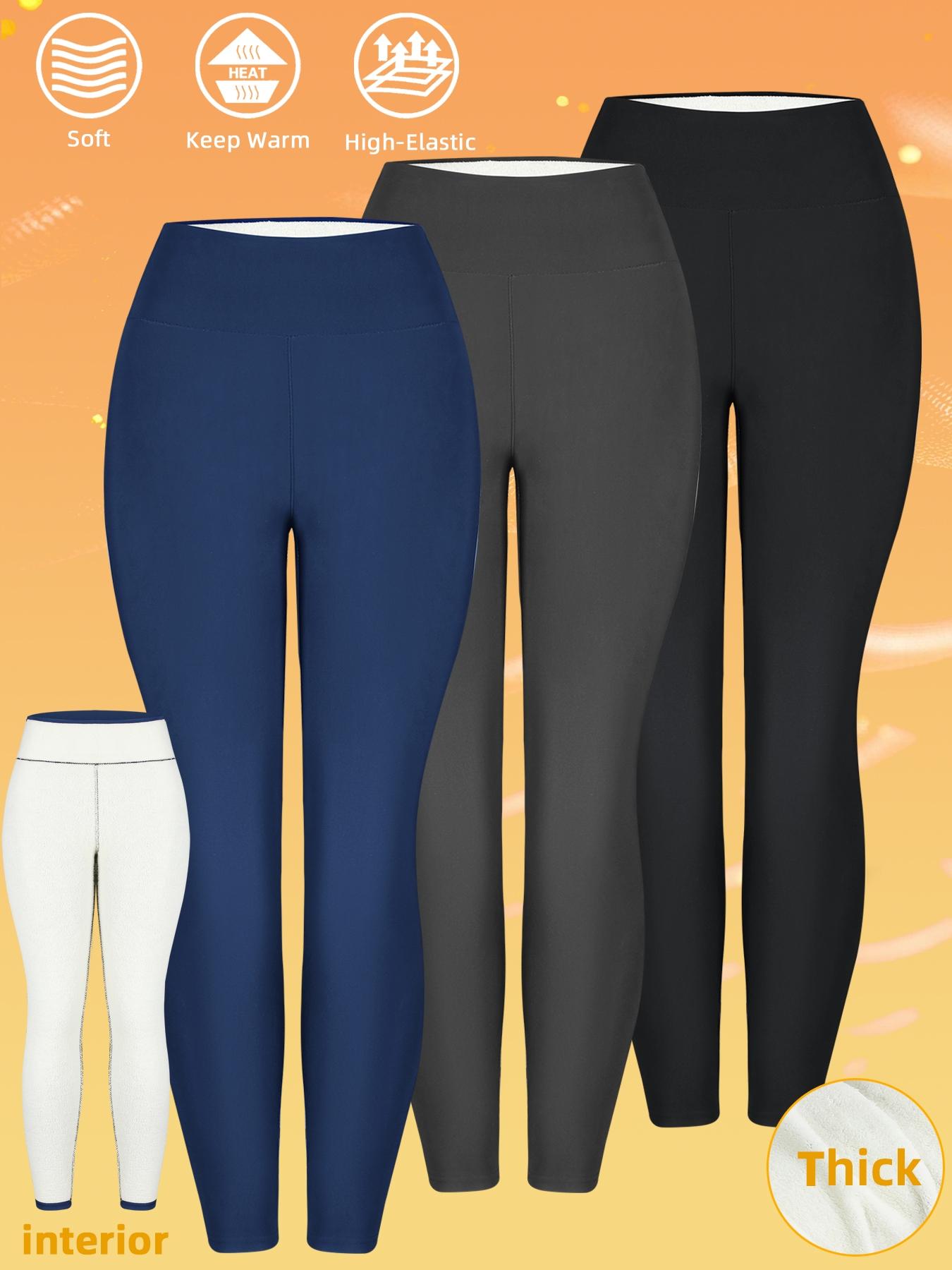 Women's 3-Piece Winter Fleece-Lined Leggings, High-Waisted Warm Long Pants, Sporty Casual Minimalist Daily Wear, Thick and Comfortable