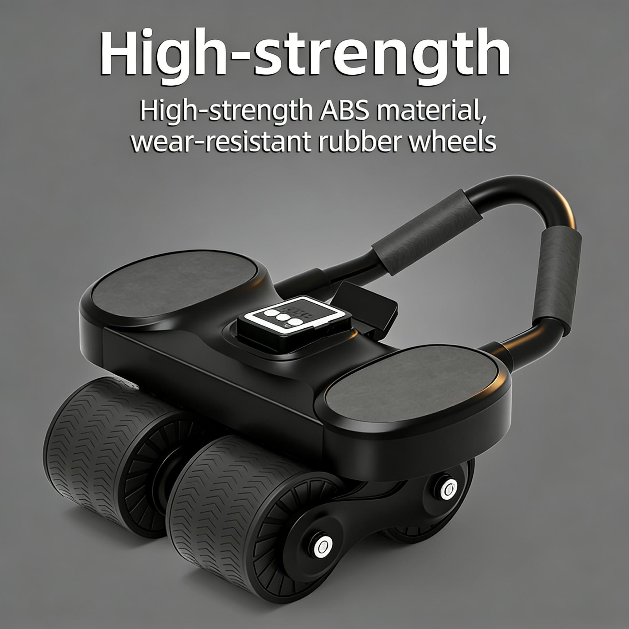 Core Strength Ab Workout Roller Automatic Rebound Design Anti Slip Elbow Support Timer Knee Mat Abdominal Trainer Portable Indoor Body Fitness Equipment Full Body Muscle Exercise Gear for Daily Home Training