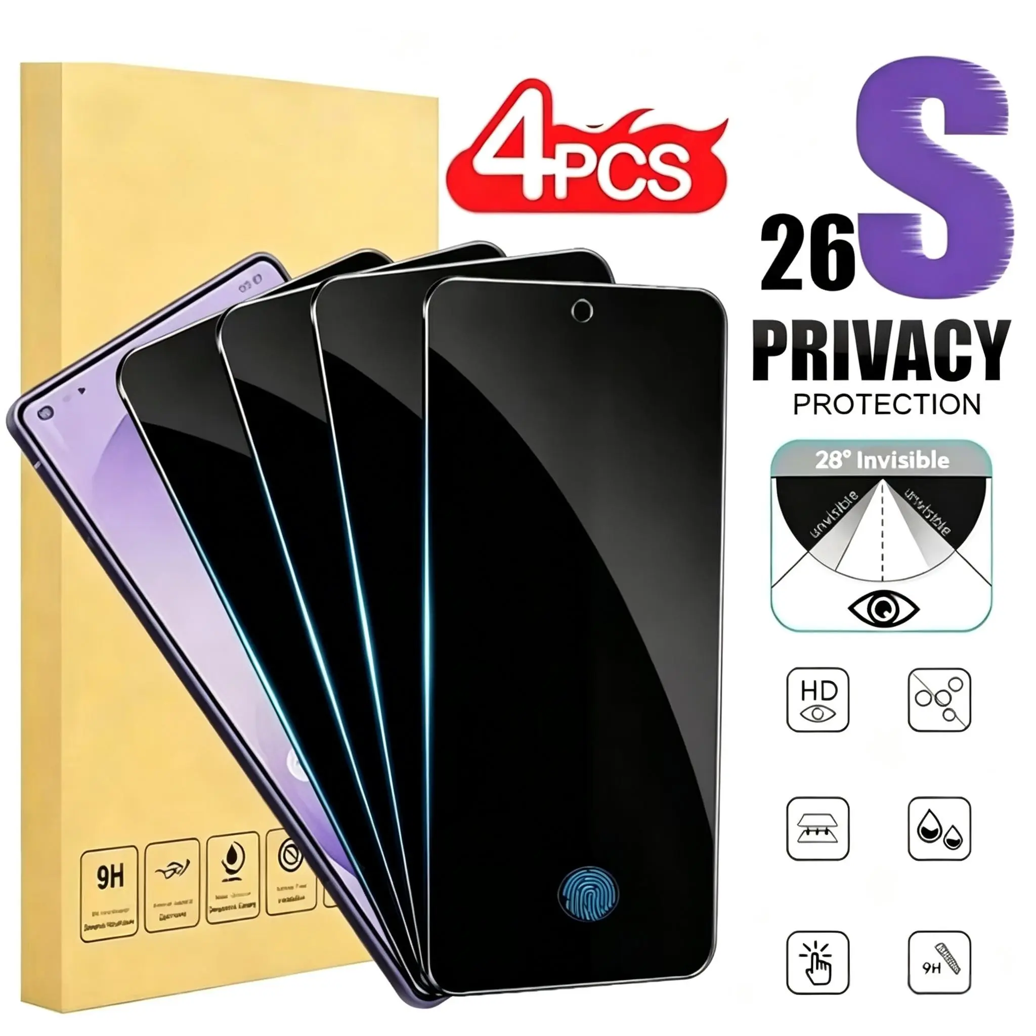 4-Pack Privacy Tempered Glass Screen Protector Set for Samsung Galaxy S22 S23 S24 S25 S26 Plus Edge Fe Ultra, Anti-Glare, Scratch-Resistant, Durable, Waterproof