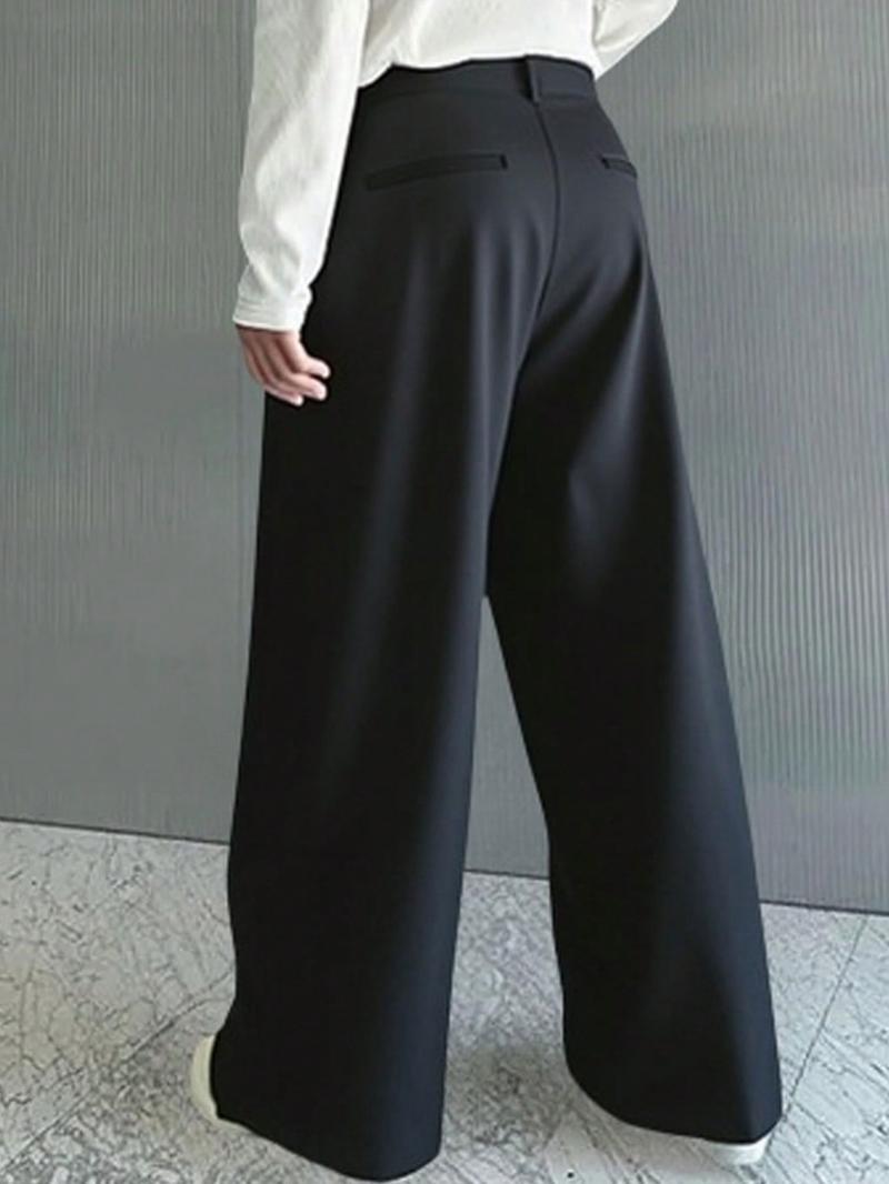 Men's Versatile Solid Color Wide Leg Pants, Casual Minimalist Trousers, Unique Button Design, Fitted Style, Perfect for Parties and Daily Wear