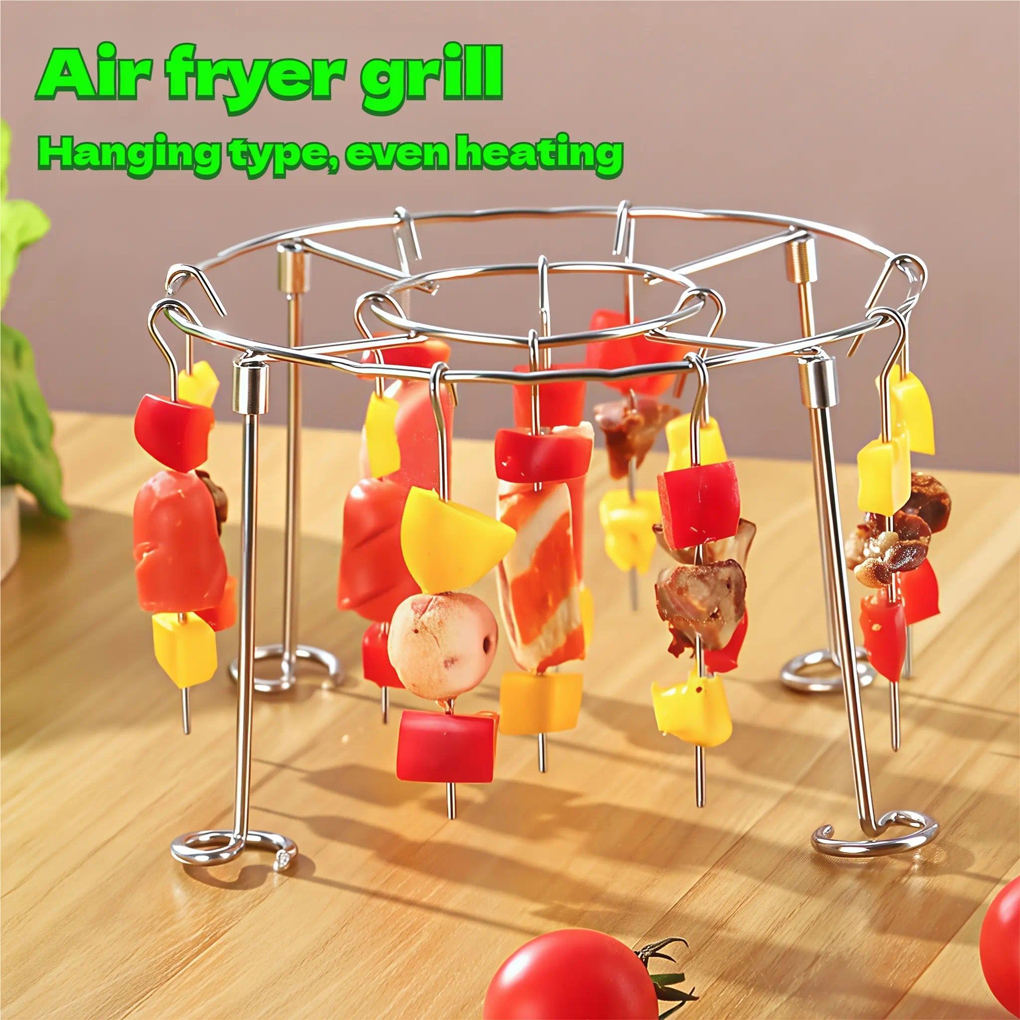 2026 Modern Vertical Skewer Stand with 24 Sticks, Fits 3QT–6QT Air Fryers, Ovens and Small Grills, Delivers Balanced Heating, Avoids Charring, Great for Grilling Kebabs, Veggies & Sausages, Useful Kitchen Accessory