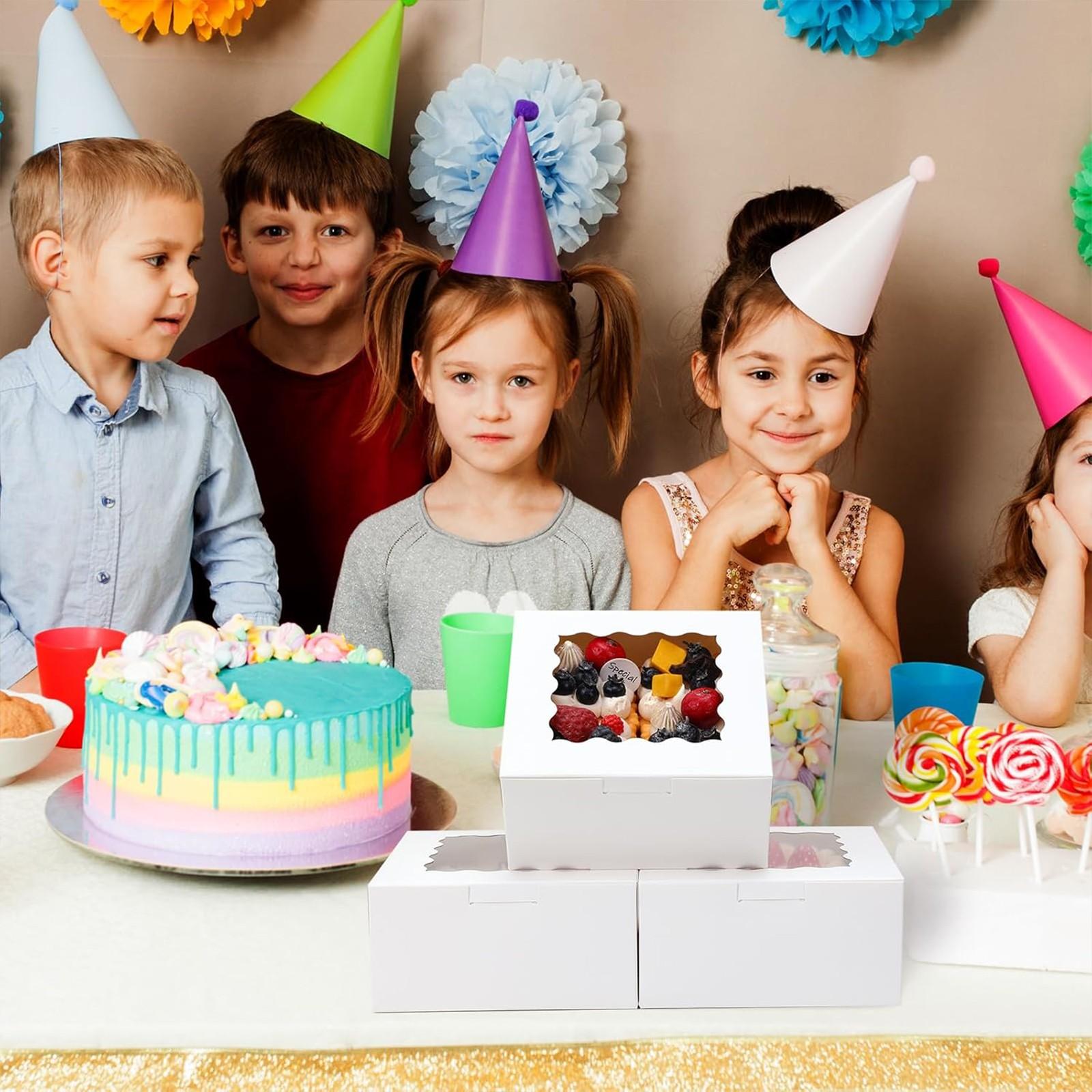 Gift Cake Boxes, 3.39'x3.39'x2.48' , White Bakery Boxes with Large Window, Disposable Cakes Transport Containers with Lids, for Cookies, Pies, Wedding, Birthday