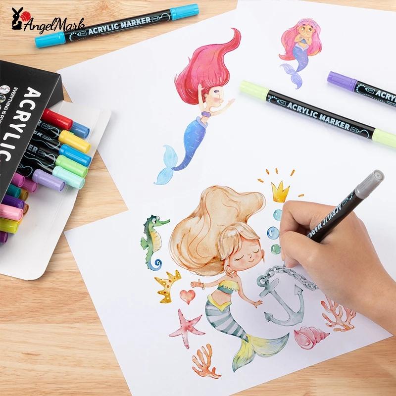 Waterproof Dual Tip Acrylic Paint Pens, Dot & Fine Tip Premium Coloring Drawing Markers Set for Wood, Rock Painting, Canvas, Glass, Ceramic Surfaces and DIY Crafts Making Art Supplies