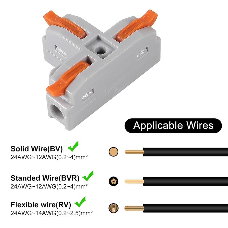 10Pcs Compact Wire Conductor Connector, T-Shape Lever Nut Wire Connector, Quick Splitter 3 Way Electrical Connectors, Quick Snap Connector, AWG 28-12