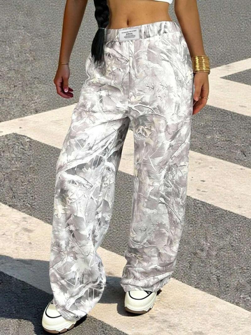 Unisex Camo Print Trousers, Casual Comfy Breathable Straight Leg Trousers for Daily Wear, Fashion Camouflage Print Bottoms for Summer, Pants