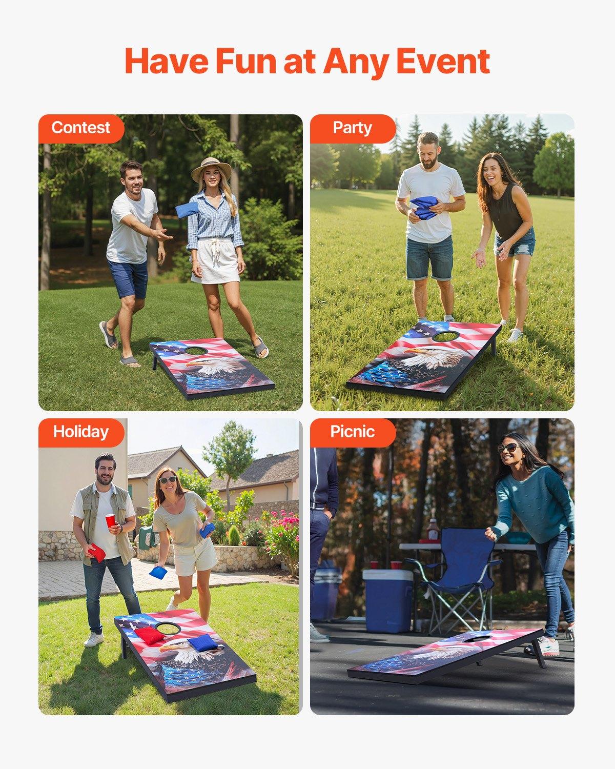 VEVOR Cornhole Set, 3x2 ft Corn Hole Game Boards, MDF Wood Portable Toss Board, Indoor and Outdoor Cornhole Play for Adults, Include 8 Bean Bags and Carrying Case, for Yard, Backyard, Beach, Camping