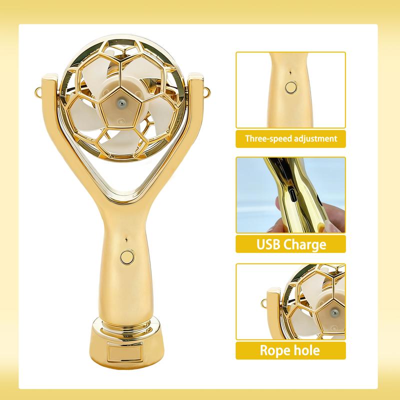 Golden World Cup Soccer Trophy Handheld Fan | Portable Rechargeable Fan for Soccer Fans | TikTok Viral Sports Carnival Fan