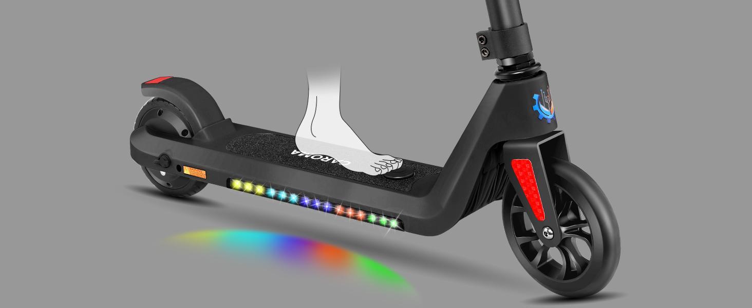 CAROMA Electric Scooter for Kids Ages 6-12, 120W Motor, 6 mph, 60 mins Ride Time, Adjustable Speed & Height, Colorful Lights, LED Display, Foldable Kids Electric Scooter, Ideal Gifts for Kids