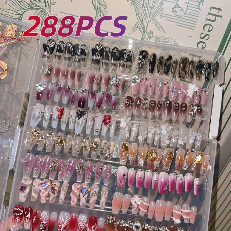 Surprise Box Nail Set, Transferable Nail Art, 288 Premium Fashion Nails, Glossy Finish, Medium Square Shape, Perfect for Daily Wear & Special Occasions