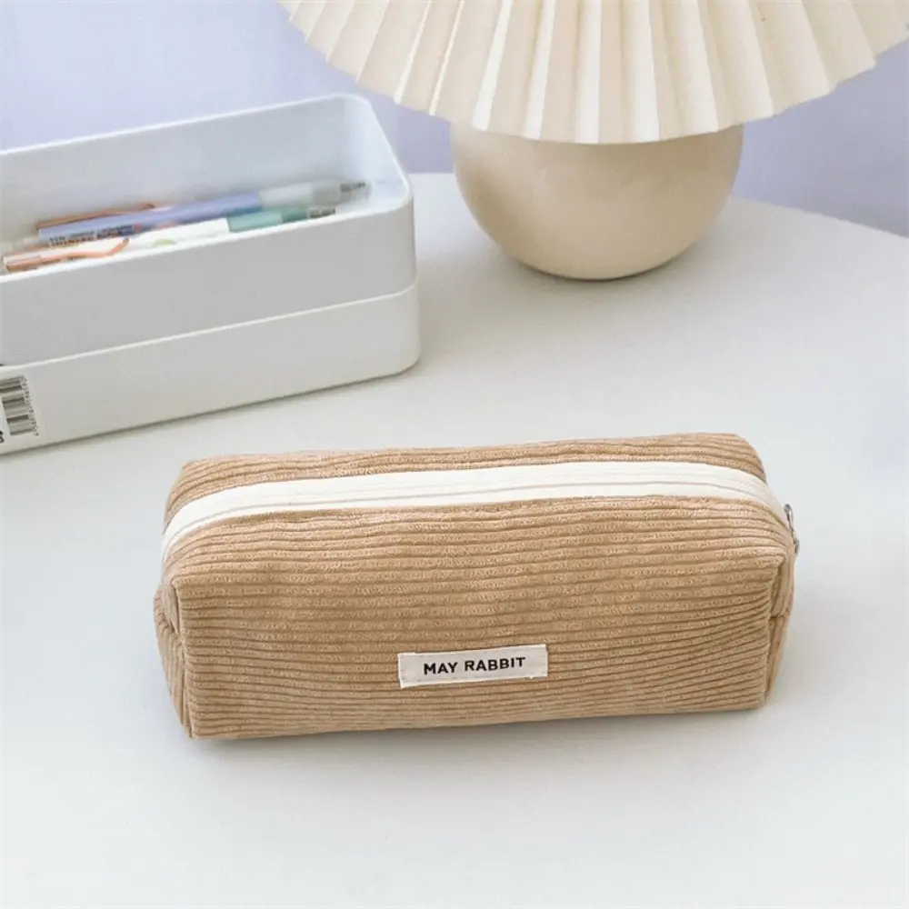 Soft Corduroy Pencil Case Pouch - Small Stationery Pen Bag Apricot School Supplies