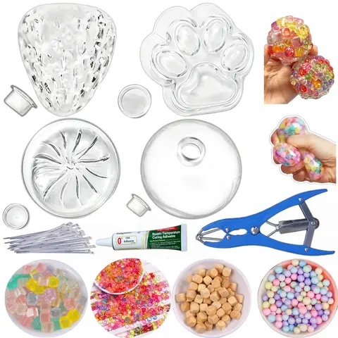 DIY Stress Ball Making Kit, Includes 4 Filling Packs, Strawberry Dumpling Cat Paw Shape, Transparent Skin, Expansion Tool, Adult Relaxation, Decompression Squeeze Fidgets