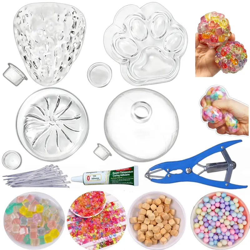 DIY Stress Ball Making Kit, Includes 4 Filling Packs, Strawberry Dumpling Cat Paw Shape, Transparent Skin, Expansion Tool, Adult Relaxation, Decompression Squeeze Fidgets